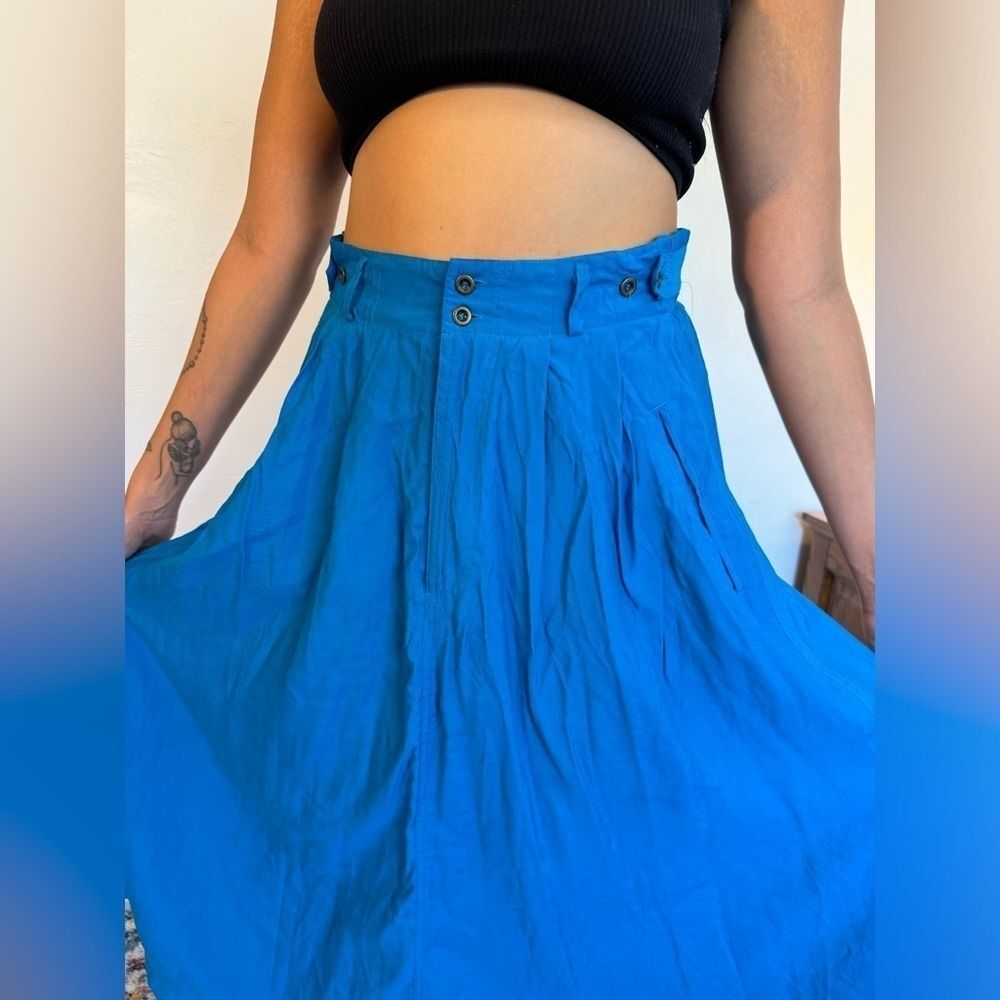 Vintage classic A line midi skirt pockets elastic waist electric blue adjustable - Picture 3 of 9